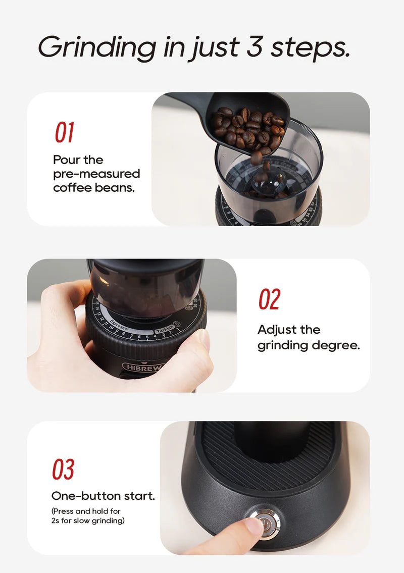 HiBREW - G5 Conical Burr Electric Coffee Grinder 40mm   | - مطحنة القهوة الكهربائية ذات الشفرات المخروطية G5  هايبرو   مقاس 40 مم