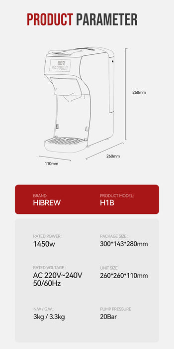 HiBrew - 6 in 1 Multiple capsules coffee machine - White H1B