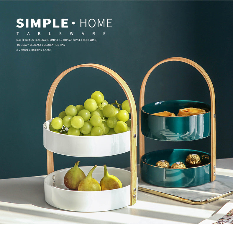 Ceramic Serving Basket Double Floors - Green |  سلة تقديم سيراميك دورين - أخضر