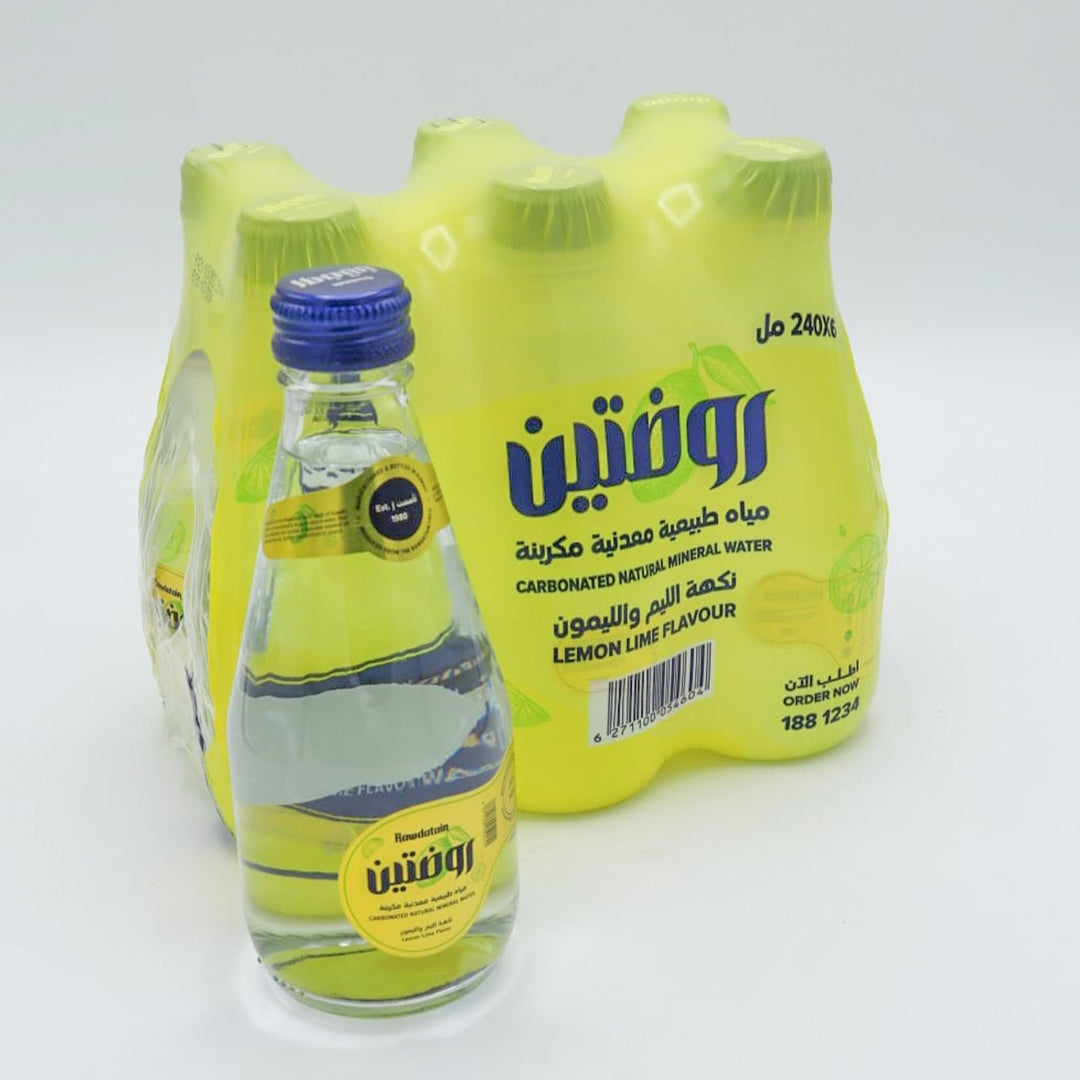 روضتين -مياه معدنية طبيعية نكهة الليم والليمون 240×6  | Rawdatain Natural Mineral Water -Lemon Lime Flavour 6 x 240 ml |