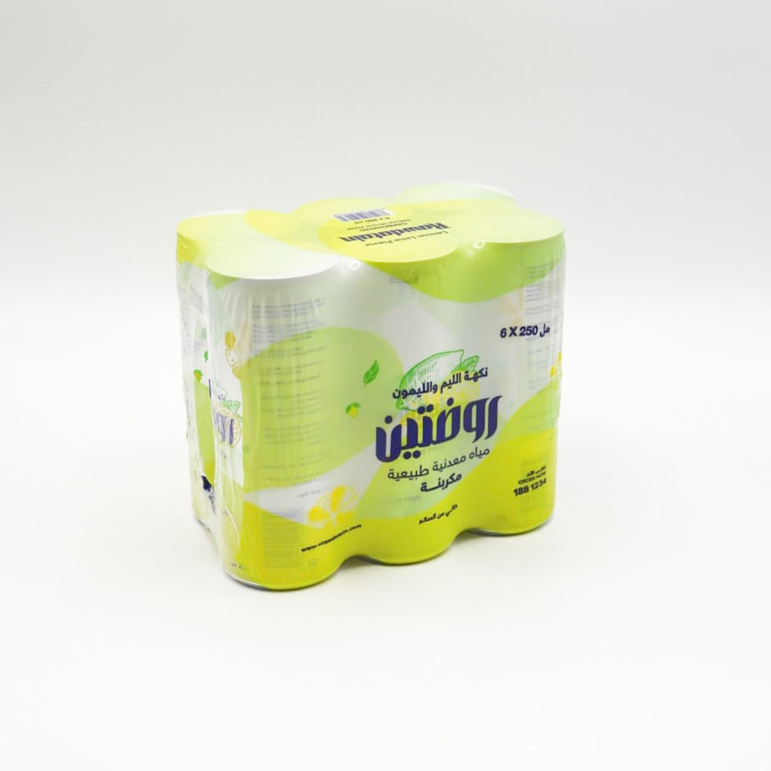 الروضتين - مياه معدنية طبيعية مكربنة بالليم والليمون6×250مل  | Rawdatain - Carbonated Natural Mineral Water Lemon Lime 6×250 ml