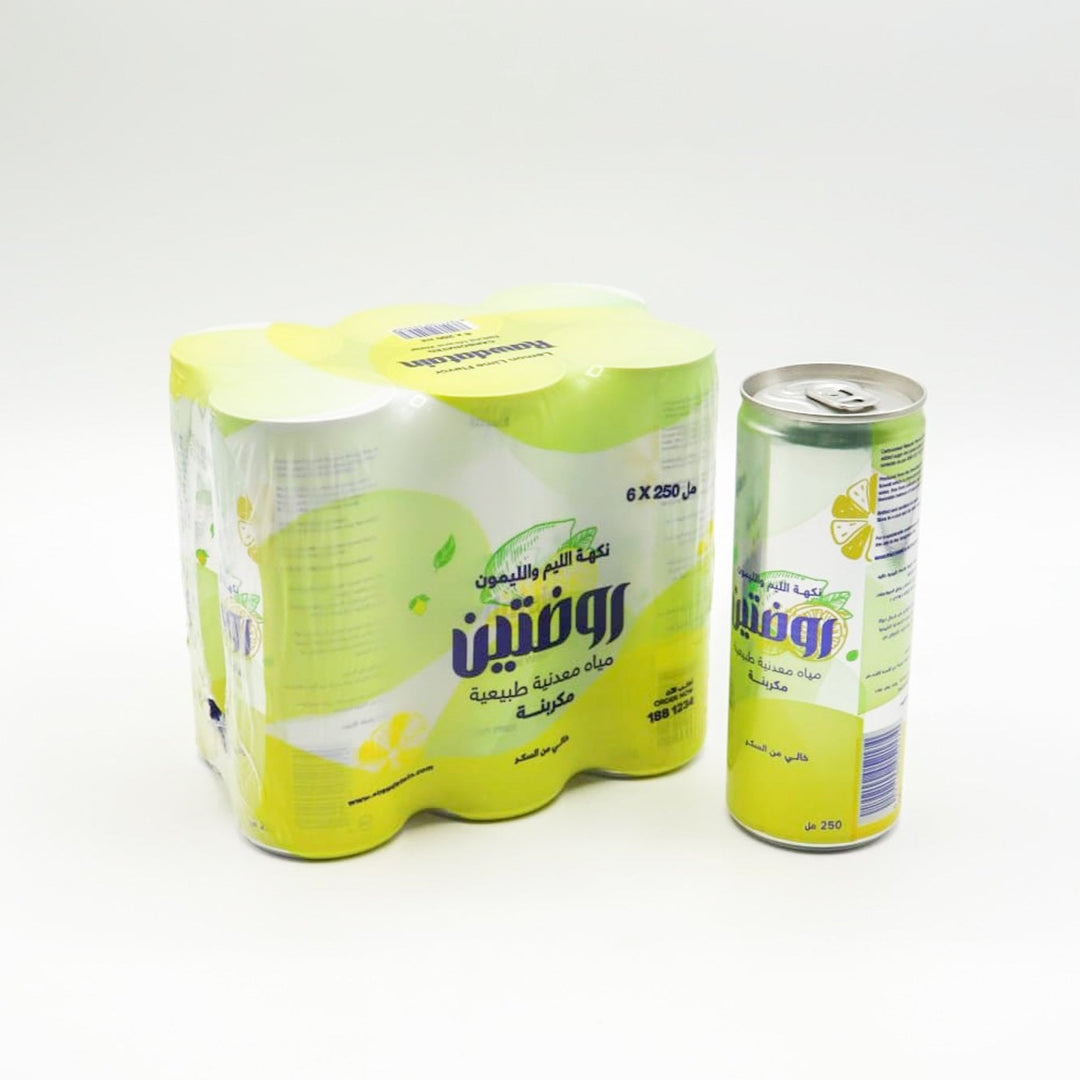 الروضتين - مياه معدنية طبيعية مكربنة بالليم والليمون6×250مل  | Rawdatain - Carbonated Natural Mineral Water Lemon Lime 6×250 ml