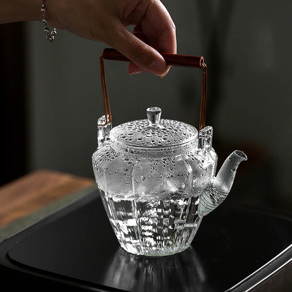 Glass Tea pot with wood handle 500 ml | إبريق شاي زجاجي بمقبض خشبي 500 مل