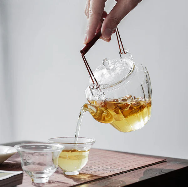 Glass Tea pot with wood handle 500 ml | إبريق شاي زجاجي بمقبض خشبي 500 مل