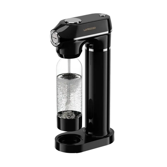 Lepresso - Carbonator Instant Sparkling Water with Pressure Gauge & Efficient Carbonation- Black