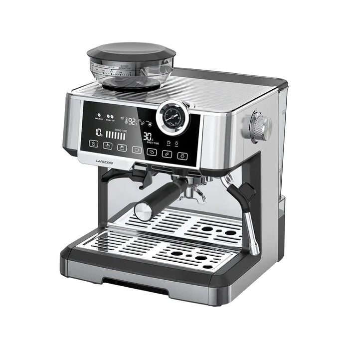 Lepresso - Dual Boiler Espresso Machine – 19 Bar Pressure, Adjustable Conical Grinder, 2.8L Tank, Stainless Steel – Silver