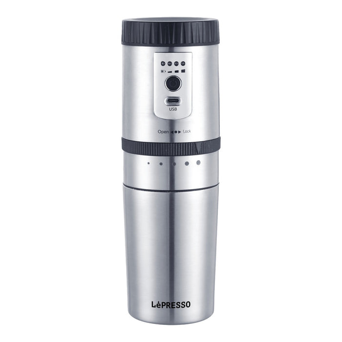 LePresso - Portable Mug Burr Grinder Coffee Maker Silver