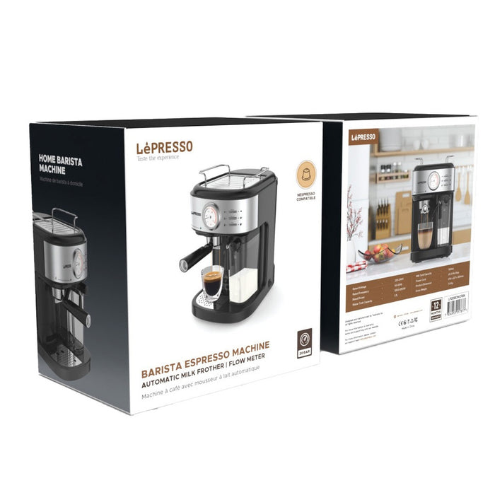 Lepresso - Coffee Machine 20 Bar Powerful Pressure Pump With Capsule Filter and Funnel - Black