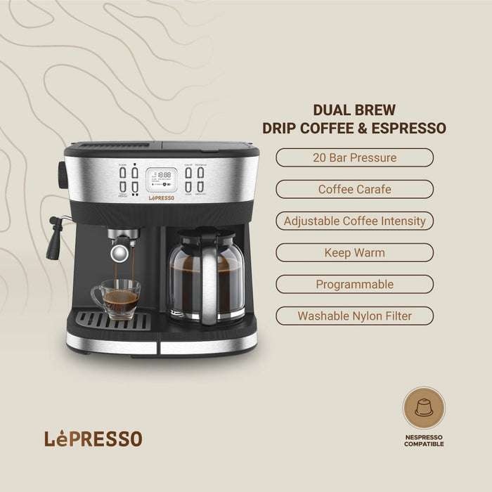 LePresso - Dual Brew Drip Coffee & Espresso Machine - Black