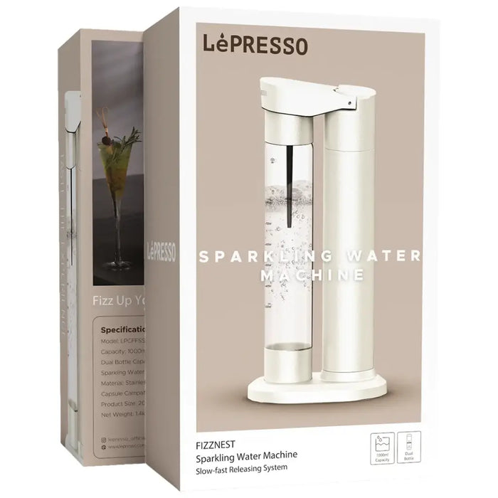 Lepresso - Fizznest Sparkling Machine – with Dual BPA-Free Bottles, 1000mL , CO₂ Compatible White