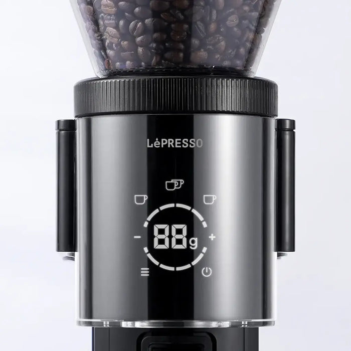 LePresso -  Grindeur Conical Burr Grinder with Digital Weight Control - Black