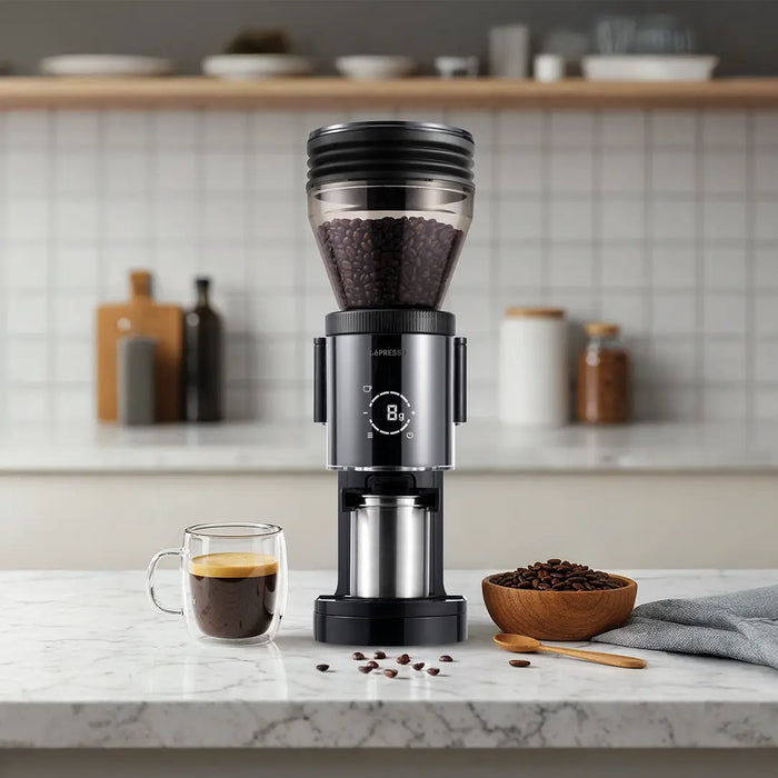 LePresso -  Grindeur Conical Burr Grinder with Digital Weight Control - Black