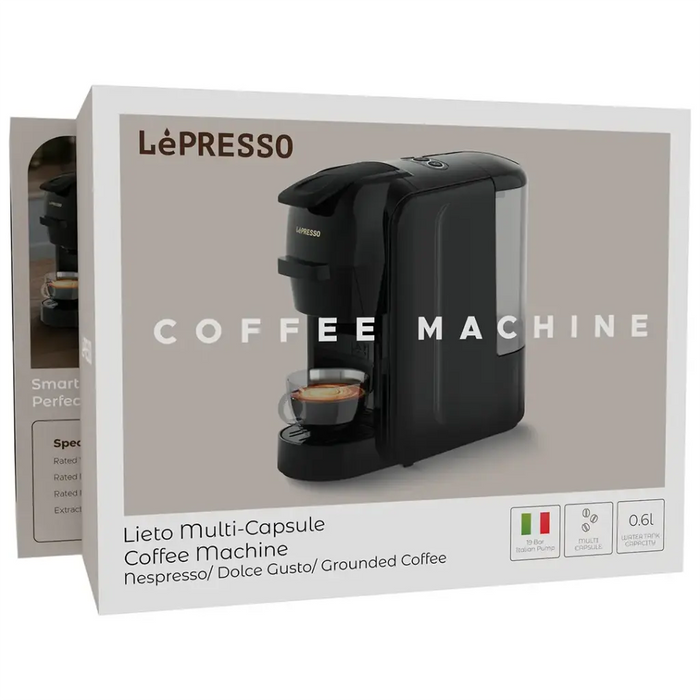 LePresso Lieto 3-in-1 Multi-Capsule Coffee Machine – Compatible with Nespresso, Dolce Gusto & Ground Coffee