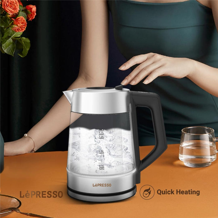 LePresso - Multi-Temperature Illuminated Glass Kettle - Black