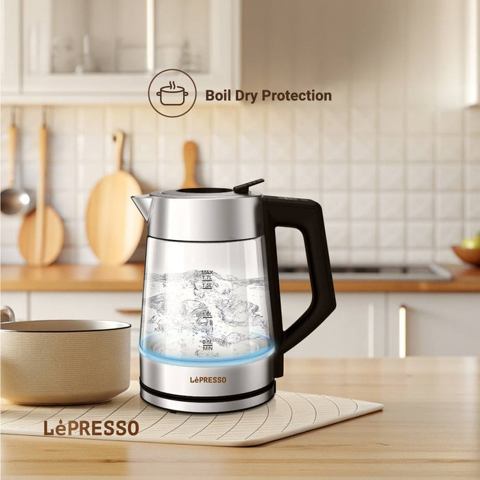 LePresso - Multi-Temperature Illuminated Glass Kettle - Black