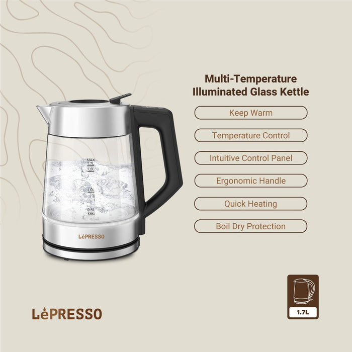 LePresso - Multi-Temperature Illuminated Glass Kettle - Black