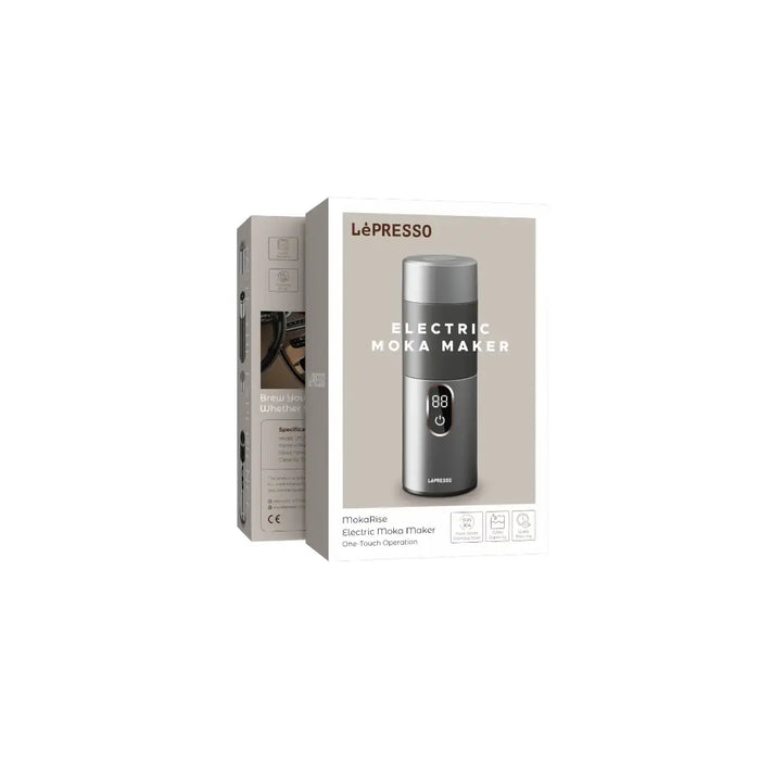 Lepresso Mokarise Electric Moka Maker (Car & Home Use) | Dual Voltage 12V/220V | 150mL | Stainless Steel | Silver