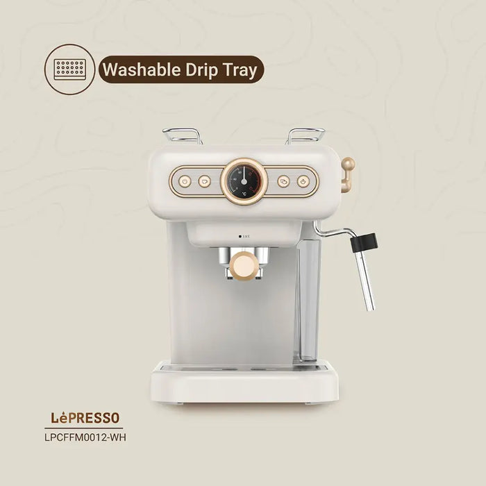 LePresso Retro Espresso Boiler Machine with Milk Steamer – White