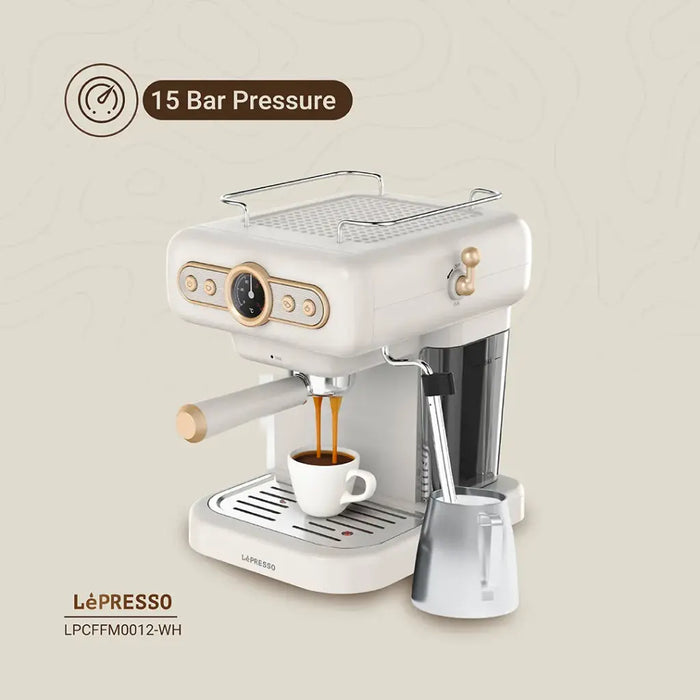 LePresso Retro Espresso Boiler Machine with Milk Steamer – White