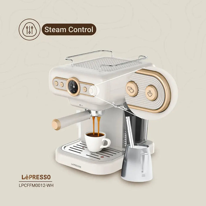 LePresso Retro Espresso Boiler Machine with Milk Steamer – White