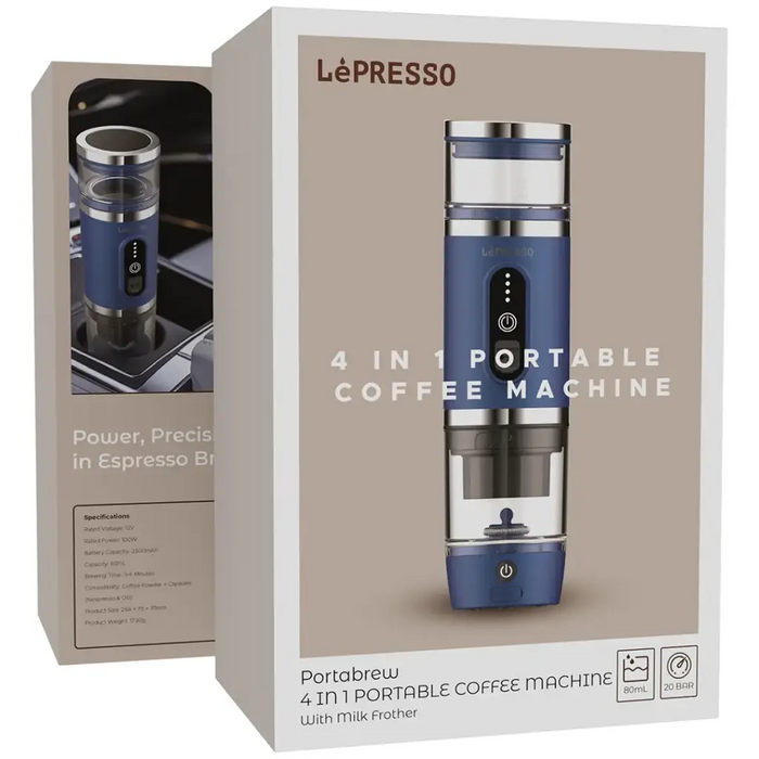Lepresso 4 in 1 Portable Coffee Machine with Milk Frother - BLUE