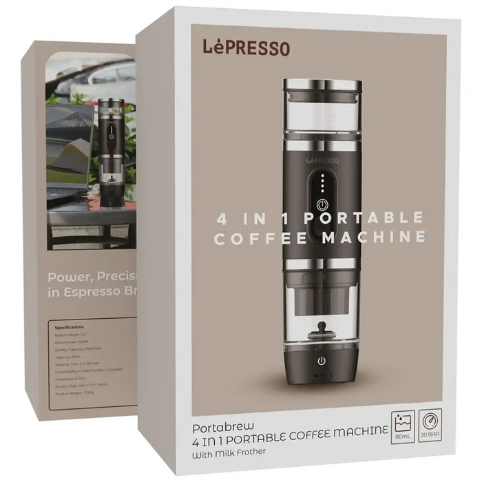 1. Lepresso 4-in-1 Portable Coffee Machine with Milk Frother – Black