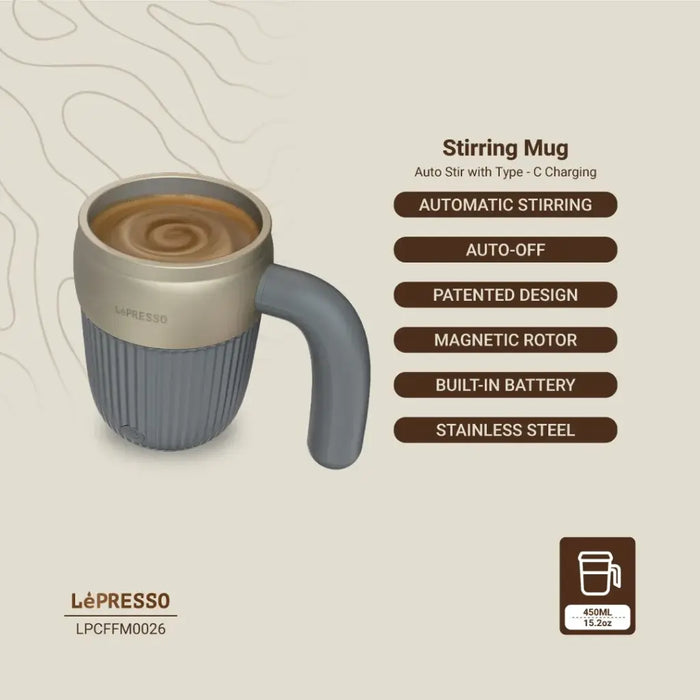 Lepresso - Auto Magnetic Stirring Mug 450mL - Gray