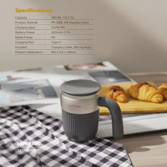 Lepresso - Auto Magnetic Stirring Mug 450mL - Gray