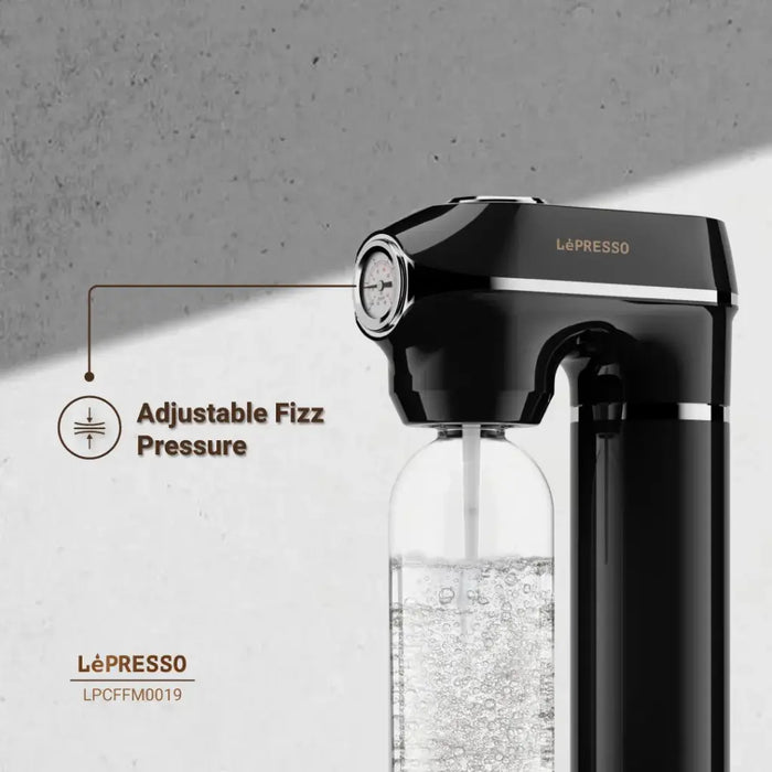 Lepresso - Carbonator Instant Sparkling Water with Pressure Gauge & Efficient Carbonation- Black