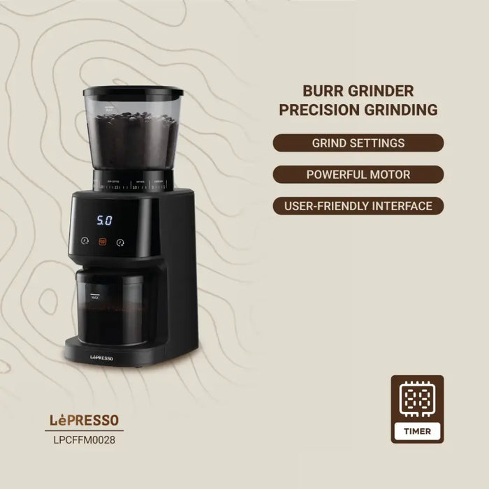 Lepresso - Conical Burr Coffee Grinder – 31 Grind Settings, 165W, Black