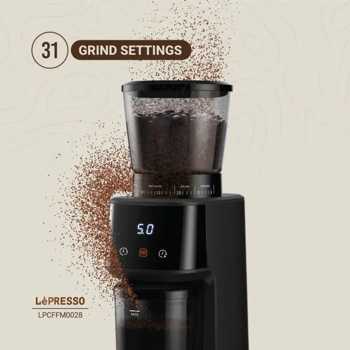 Lepresso - Conical Burr Coffee Grinder – 31 Grind Settings, 165W, Black