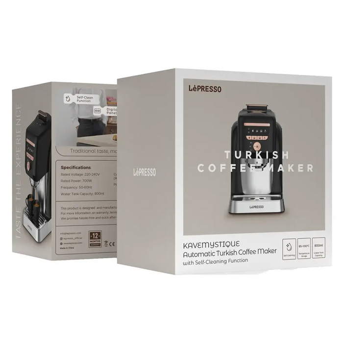 LePresso KaveMystique Automatic Turkish Coffee Maker with Self-Cleaning Function | 800mL | Digital Control Panel | Black