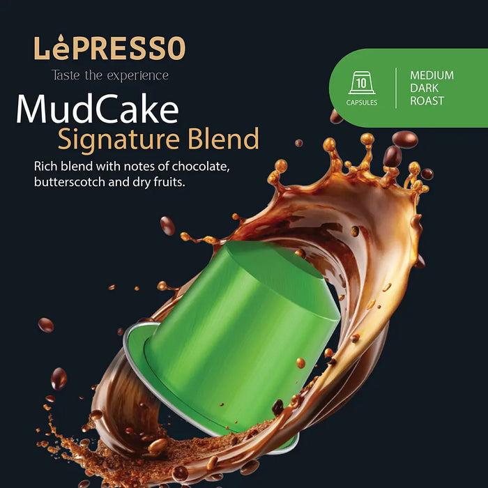 Lepresso - Mudcake Coffee Capsules – 100% Arabica, Medium Dark Roast, Nespresso Compatible, 10-Pack