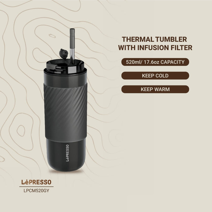 Lepresso - Thermal Tumbler With Infusion Filter Grey | ليبريسو - كوب حراري مع فلتر التسريب