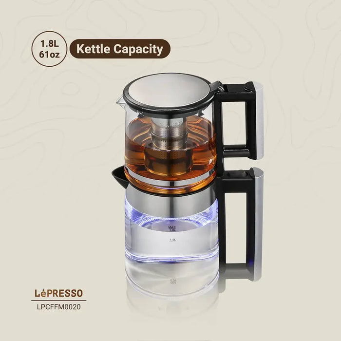 Lepresso - Turkish Tea Glass Kettle 1.8L ,Teapot 1.2L - Black