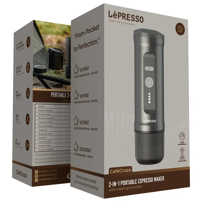 LePresso Portable 2-in-1 Espresso Maker – Gray | ليبريسوا ماكينة إسبريسو محمولة 2 في 1 من  رمادي