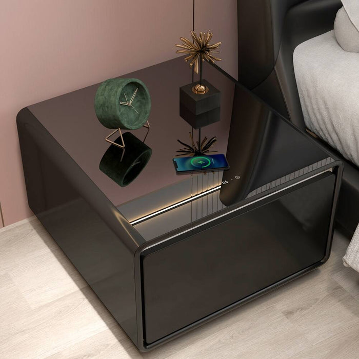| Elegant Smart Coffee Table with 65L Refrigerator & Wireless Phone Charger & 3 USB Ports Black