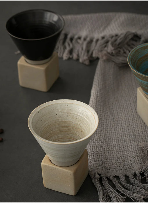 Danty Cup - Ceramic Conical Mug Beige & Brown 170 ml