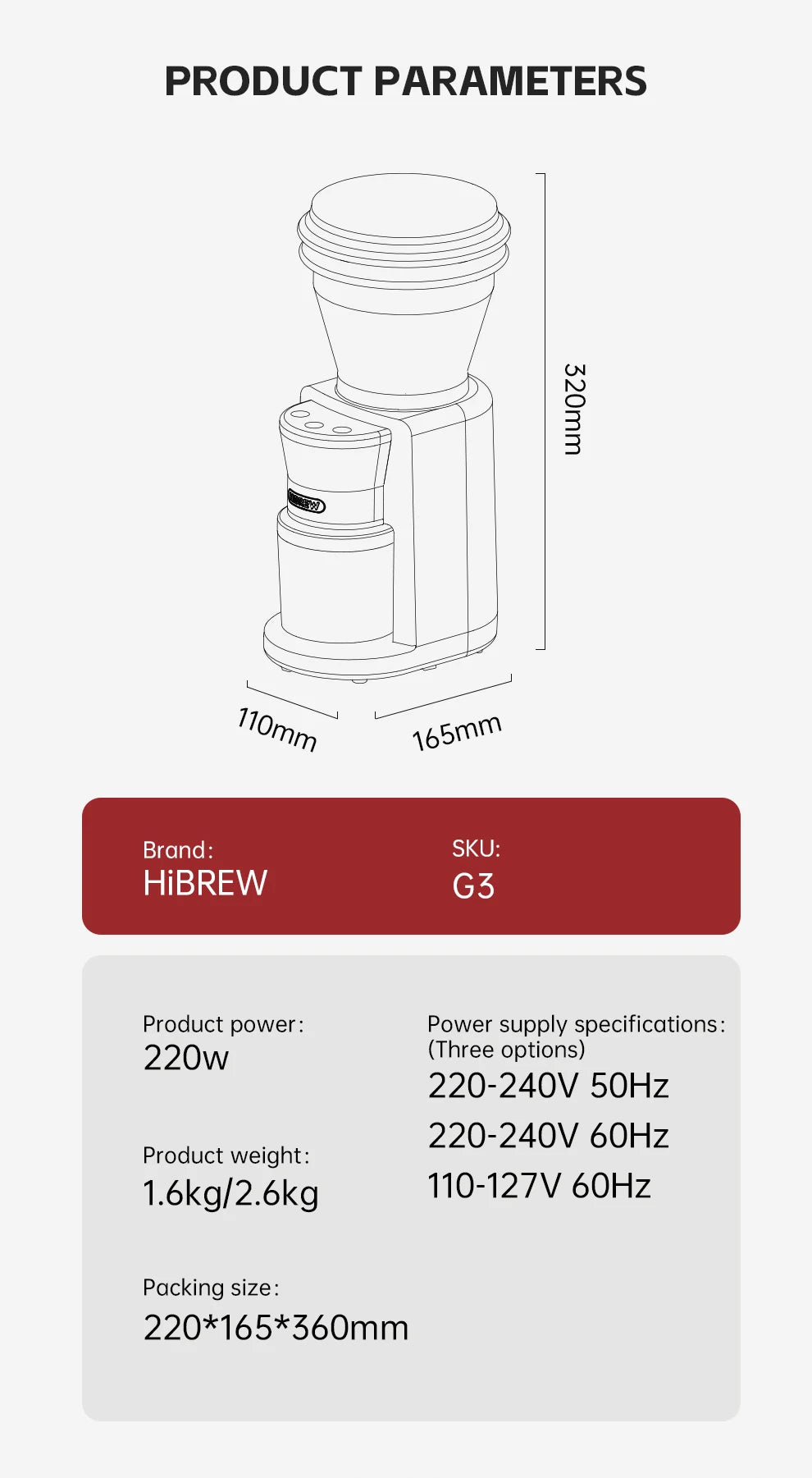 HiBREW G3 Electric Coffee Grinder