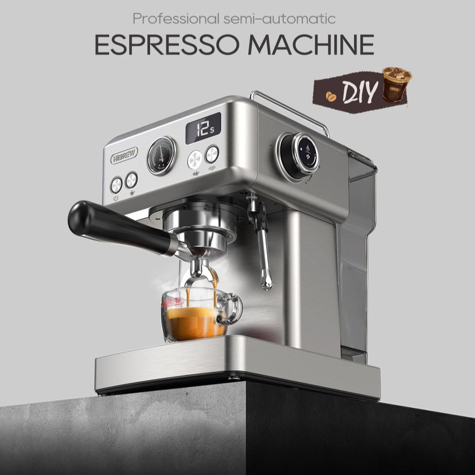 HiBrew H10A – Semi Automatic Espresso Coffee Machine (Silver ) | (ماكينة قهوة إسبريسو نصف أوتوماتيكية (فضةH10A