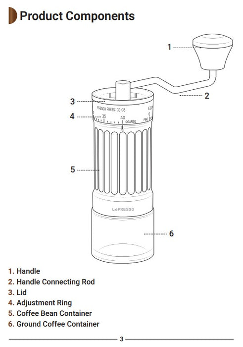 LePresso - CAFFÈTRADIZIONE Manual Coffee Grinder  : SKU : LPCFFCT0022BK