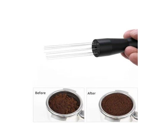 Coffee Needle Tool Espresso Distribution Tool Coffee Powder Stirrer With Aluminum Stand - BLACK| اسود  - أداة إبرة القهوة، أداة توزيع الإسبريسو، مُحرك مسحوق القهوة مع حامل ألومنيوم