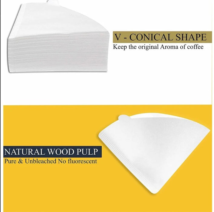 MIBRU -Paper V60 Size 02 White - 100 Pieces V60 Size 02 Coffee Filters) | فلتر ورقي V60 مقاس 02 أبيض – 100 قطعة مايبروا