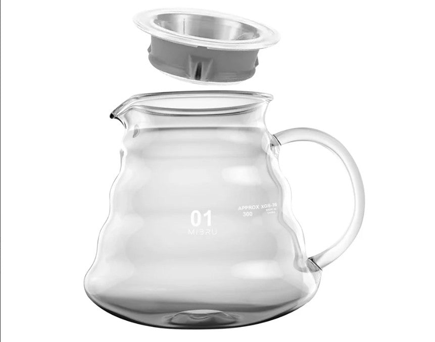 MIBRU V60 Glass Coffee Serving Pot, Transparent - 400ml | إبريق تقديم القهوة الزجاجي MIBRU V60 شفاف – 360 مل