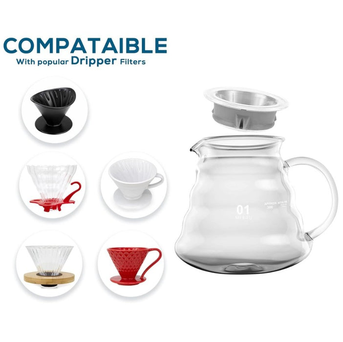 MIBRU V60 Glass Coffee Serving Pot, Transparent - 400ml | إبريق تقديم القهوة الزجاجي MIBRU V60 شفاف – 360 مل