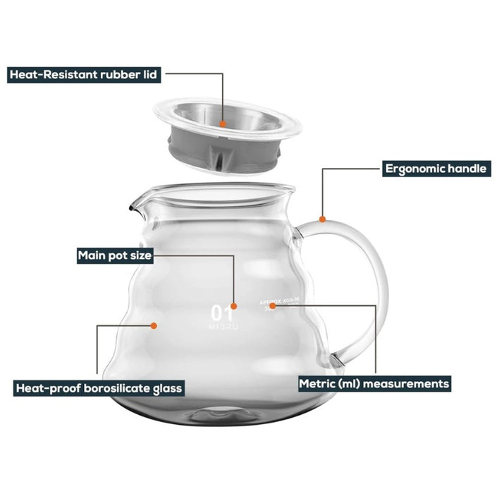 MIBRU V60 Glass Coffee Serving Pot, Transparent - 400ml | إبريق تقديم القهوة الزجاجي MIBRU V60 شفاف – 360 مل