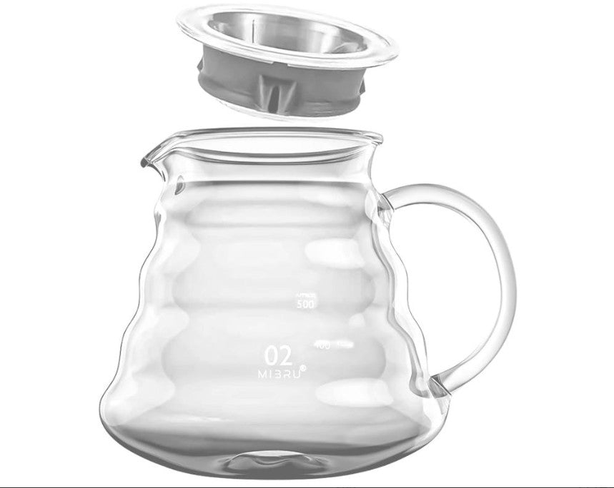 MIBRU V60 Glass Coffee Serving Pot, Transparent - 600ml | إبريق تقديم القهوة الزجاجي MIBRU V60 شفاف – 600 مل