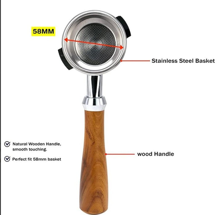 MIBRU - Naked portafilter 58 mm wooden 2 EARS  | 58mm خشبي  فلتر هواء مكشوف من ميبرو