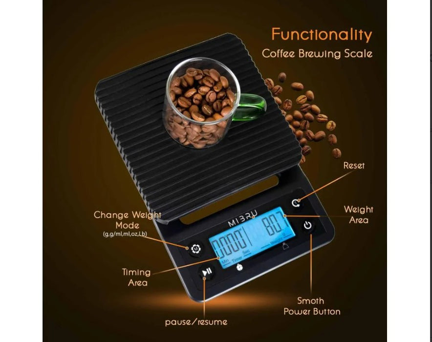 MIBRU - Coffee scale digital w/timer black |ميزان قهوة رقمي مع مؤقت عالي الدقة