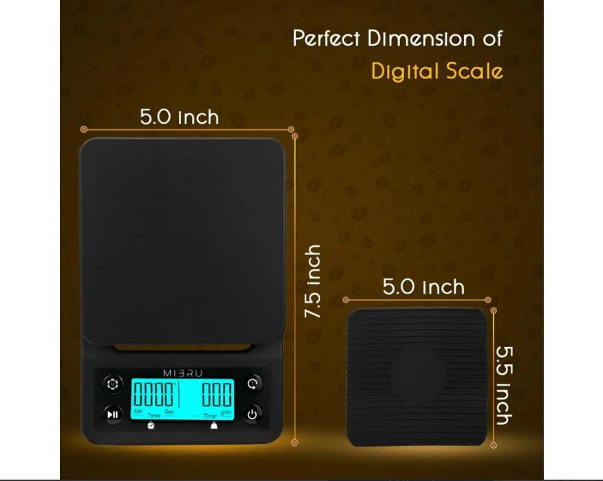 MIBRU - Coffee scale digital w/timer black |ميزان قهوة رقمي مع مؤقت عالي الدقة